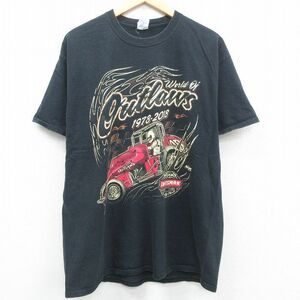 XL/古着 半袖 Tシャツ メンズ Outlaws レーシングカー コットン クルーネック 黒 ブラック 23apr14 中古