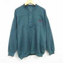 XL/古着 長袖 スウェット メンズ 90s 大きいサイズ ヘンリーネック 濃緑 グリーン 23sep12 中古 スエット トレーナー トップス_画像1