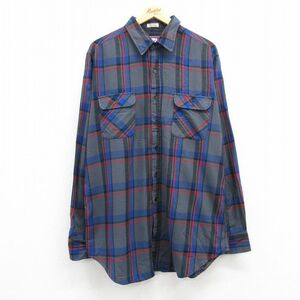 XL/古着 長袖 シャツ メンズ 90s ロング丈 グレー他 チェック 23oct25 中古 トップス