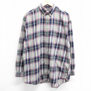 XL/古着 IZOD 長袖 フランネル シャツ メンズ 90s コットン ボタンダウン 紺他 ネイビー チェック 23sep16 中古 トップス