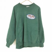 XL/古着 リー Lee 長袖 スウェット メンズ 90s 刺繍 星条旗 大きいサイズ クルーネック 緑 グリーン spe 23sep19 中古 スエット トレー_画像2