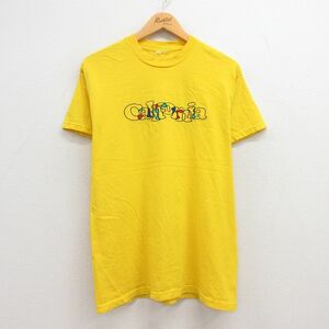 M/古着 半袖 ビンテージ Tシャツ メンズ 00s カリフォルニア 刺繍 クルーネック 黄 イエロー 23jul17 中古