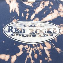 L/古着 半袖 ビンテージ Tシャツ メンズ 90s RED ROCKS コロラド コットン クルーネック 紺他 ネイビー ブリーチ加工 23jul19 中古_画像3
