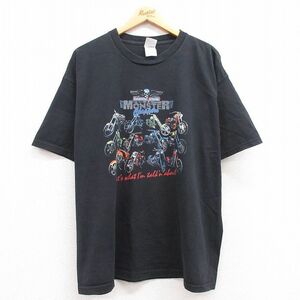 XL/古着 半袖 ビンテージ Tシャツ メンズ 00s バイク スカル モンスターチョッパーズ 大きいサイズ コットン クルーネック 黒 ブラック