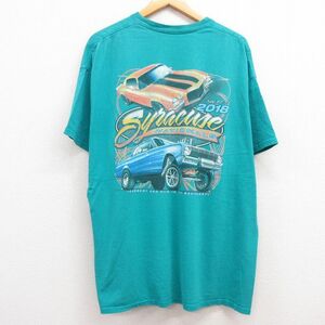 XL/古着 半袖 Tシャツ メンズ 車 クラシックカー シラキュース 大きいサイズ クルーネック 青緑 23jun01 中古