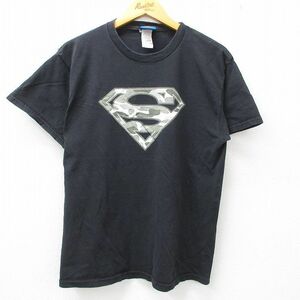 L/古着 半袖 ビンテージ Tシャツ メンズ 00s DCコミックス スーパーマン コットン クルーネック 黒 ブラック 23jul03 中古