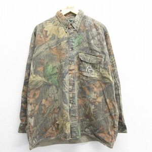 XL/古着 長袖 ワーク シャツ メンズ DUCKS UNLIMITED 大きいサイズ コットン 緑系他 グリーン 迷彩 23oct28 中古 トップス