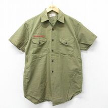 M/古着 半袖 ビンテージ ボーイスカウト シャツ メンズ 70s 開襟 オープンカラー 緑系 グリーン 23aug22 中古 トップス_画像1