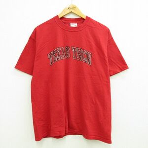 L/古着 半袖 ビンテージ Tシャツ メンズ 00s テキサス工科大学 コットン クルーネック 赤 レッド 23jul19 中古