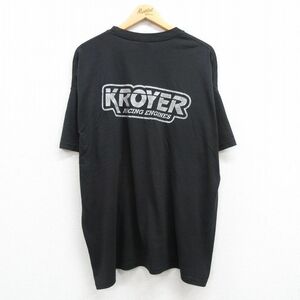 XL/古着 ヘインズ 半袖 ビンテージ Tシャツ メンズ 00s KROYER レーシング 大きいサイズ クルーネック 黒 ブラック 23aug24 中古