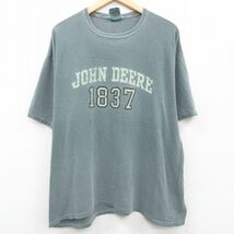 XL/古着 半袖 ビンテージ Tシャツ メンズ 00s JOHN DEERE 大きいサイズ コットン クルーネック 薄緑系 グリーン 23jul06 中古_画像1