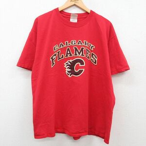 XL/古着 半袖 ビンテージ Tシャツ メンズ 00s NHL カルガリーフレームス 大きいサイズ コットン クルーネック 赤 レッド アイスホッケ