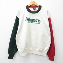 XL/古着 長袖 スウェット メンズ 90s アーカンソー マルチカラー クルーネック 生成り他 23sep20 中古 スエット トレーナー トップス_画像1