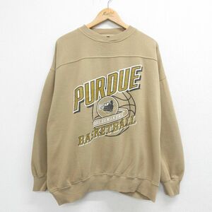 XL/古着 長袖 スウェット メンズ 00s RURDUE バスケ 大きいサイズ クルーネック ベージュ カーキ 23sep11 中古 スエット トレーナー ト