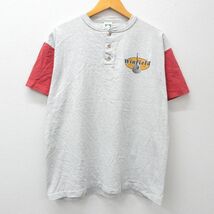 L/古着 半袖 ビンテージ Tシャツ メンズ 90s ギター ウィンフィールド ツートンカラー ヘンリーネック 薄グレー 霜降り他 spe 23jul21_画像2