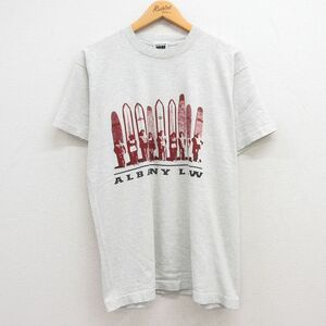 L/古着 半袖 ビンテージ Tシャツ メンズ 90s サーフィン コットン クルーネック 薄グレー 霜降り 23sep07 中古