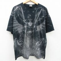 XL/古着 半袖 ビンテージ Tシャツ メンズ 00s マイアミインク バイク スカル 全面プリント 大きいサイズ コットン クルーネック 黒 ブ_画像1