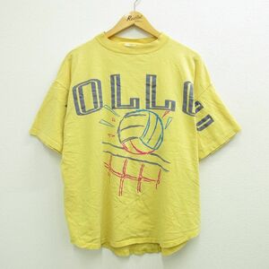 XL/古着 半袖 ビンテージ Tシャツ メンズ 90s バレーボール 大きいサイズ コットン クルーネック 黄 イエロー spe 23jul21 中古