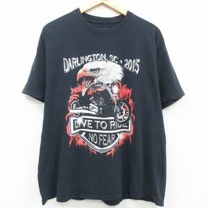 XL/古着 半袖 Tシャツ メンズ ノーフィア バイク 鳥 コットン クルーネック 黒 ブラック 23aug31 中古