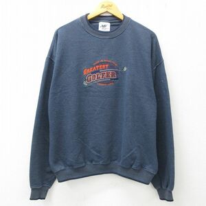 XL/古着 長袖 スウェット メンズ 00s ゴルフ 刺繍 大きいサイズ クルーネック 紺 ネイビー 霜降り 23may29 中古 スエット トレーナー