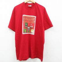 XL/古着 半袖 ビンテージ Tシャツ メンズ 00s RONNIES ロング丈 コットン クルーネック 赤 レッド 23jul24 中古_画像1