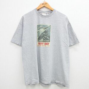 XL/古着 半袖 ビンテージ Tシャツ メンズ 00s NAVY DAY 大きいサイズ クルーネック グレー 霜降り 23jul22 中古