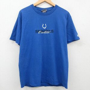 XL/古着 リー Lee 半袖 ビンテージ Tシャツ メンズ 90s NFL インディアナポリスコルツ 刺繍 コットン クルーネック 青 ブルー アメフト