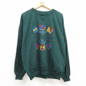 XL/古着 長袖 トップス メンズ 00s イカリ ワワシー湖 大きいサイズ クルーネック 緑 グリーン 23oct04 中古 スエット トレーナー