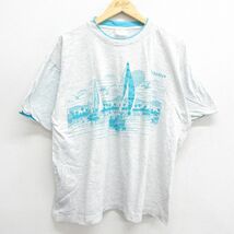 XL/古着 半袖 ビンテージ Tシャツ メンズ 00s バハマ 船 ヤシの木 クルーネック 薄グレー 霜降り 23jul28 中古_画像1