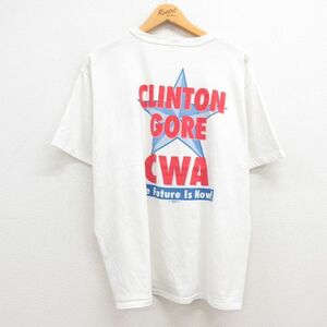 XL/古着 半袖 ビンテージ Tシャツ メンズ 90s CLINTON CWA 大きいサイズ クルーネック 白 ホワイト 23jul28 中古