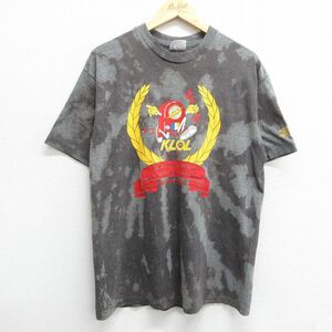 L/古着 ヘインズ 半袖 ビンテージ Tシャツ メンズ 80s KLOL テキサス クルーネック グレー他 ブリーチ加工 23jul31 中古