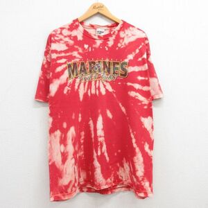 XL/古着 半袖 ビンテージ Tシャツ メンズ 00s ミリタリー マリーンズ コットン クルーネック 赤他 レッド ブリーチ加工 23aug01 中古