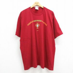 XL/古着 ナイキ NIKE 半袖 ビンテージ Tシャツ メンズ 00s ポルトガルサッカー連盟 大きいサイズ コットン クルーネック エンジ 23aug0