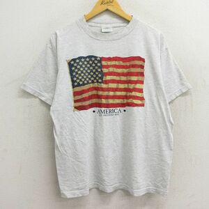 XL/古着 半袖 ビンテージ Tシャツ メンズ 00s 星条旗 アメリカ コットン クルーネック 薄グレー 霜降り 23jul26 中古