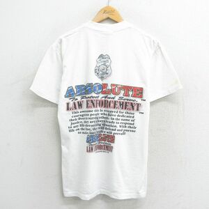 M/古着 半袖 ビンテージ Tシャツ メンズ 90s ABSOLUTE ポリス コットン クルーネック 白 ホワイト 23aug01 中古