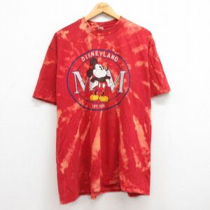 XL/古着 半袖 ビンテージ Tシャツ メンズ 90s ディズニー ミッキー コットン クルーネック 赤 レッド ブリーチ加工 spe 23aug16 中古