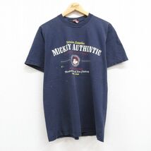 L/古着 半袖 ビンテージ Tシャツ メンズ 90s ディズニー ミッキー コットン クルーネック 紺 ネイビー 23aug21 中古_画像1