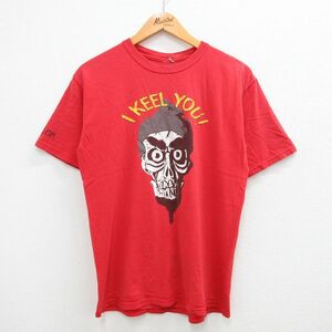 L/古着 半袖 ビンテージ Tシャツ メンズ 00s スカル I KEEL YOU クルーネック 赤 レッド 23aug09 中古