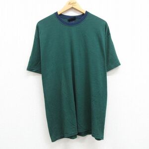 XL/古着 ベーシックエディションズ 半袖 ビンテージ Tシャツ メンズ 00s 無地 クルーネック 緑他 グリーン ボーダー spe 23aug26 中古