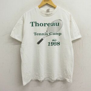 L/古着 半袖 ビンテージ Tシャツ メンズ 90s テニス Thoreau コットン クルーネック 白 ホワイト 23aug09 中古