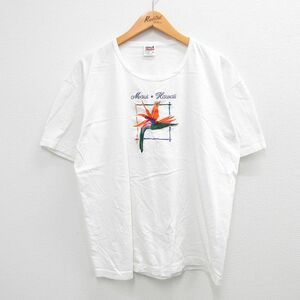 XL/古着 半袖 ビンテージ Tシャツ メンズ 90s マウイ ハワイ 刺繍 コットン クルーネック 白 ホワイト 23aug04 中古