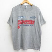 XL/古着 ラッセル 半袖 ビンテージ Tシャツ メンズ 00s MLB ボストンレッドソックス ワールドシリーズ クルーネック グレー 霜降り メ_画像1