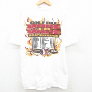 XL/古着 半袖 ビンテージ Tシャツ メンズ 90s フロリダセミノールズ カレッジ コットン クルーネック 白 ホワイト 23aug18 中古