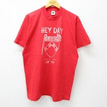 L/古着 フルーツオブザルーム 半袖 ビンテージ Tシャツ メンズ 90s ペンシルベニア大学 HEY DAY コットン クルーネック 赤 レッド 23au_画像1