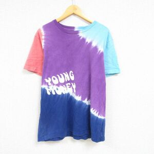 XL/古着 半袖 Tシャツ メンズ YOUNG MONEY コットン クルーネック 紫他 パープル タイダイ 23may29 中古