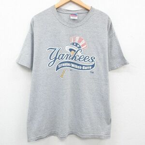 XL/古着 チャンピオン Champion 半袖 ビンテージ Tシャツ メンズ 00s MLB ニューヨークヤンキース 大きいサイズ クルーネック グレー