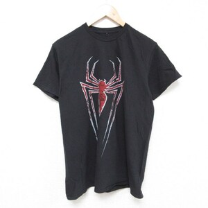 M/古着 半袖 Tシャツ メンズ マーベル スパイダー クモ コットン クルーネック 黒 ブラック 23jun23 中古