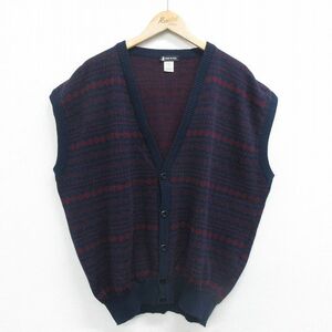 XL/古着 ニット カーディガン ベスト メンズ 90s フェアアイル 紺他 ネイビー 23nov15 中古 トップス