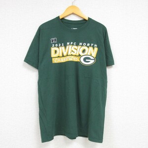 L/古着 半袖 Tシャツ メンズ NFL グリーンベイパッカーズ コットン クルーネック 緑 グリーン アメフト スーパーボウル 23aug08 中古