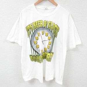 XL/古着 半袖 Tシャツ メンズ ビール 時計 大きいサイズ コットン クルーネック 白 ホワイト 23aug02 中古